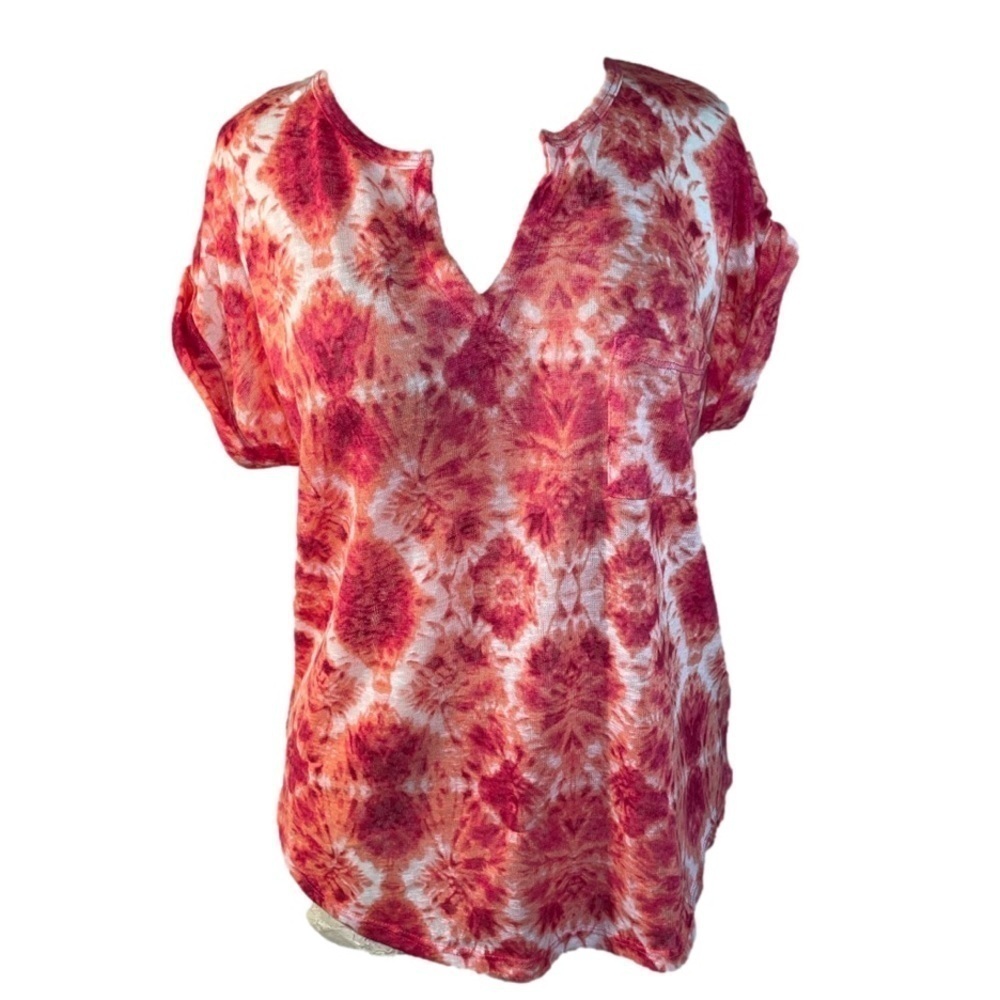 Dept. 222 Fuschia Tie Dye Cap Sleeve V-Neck Captivating, Abstract, Edgy Size PL